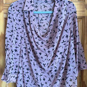 Modcloth Sheer Mauve Bird Shirt, Size M